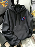 Warner Bros Official Autumn/Winter Casual Sporty Loose Hooded Sweatshirt, Red and Blue Ripped Claw Mark Spiderweb Trendy Cool Vintage Print, Men's Casual Versatile Adjustable Drawstring Sweatshirt, Comfortable and Casual Autumn/Winter Apparel - Dark Gray