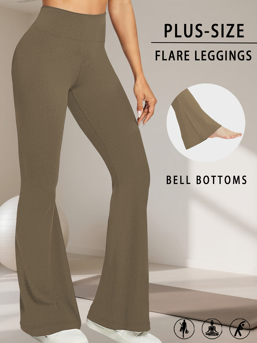 Plus Size Women's Super Soft High Waisted Flare Pants, Leggings Tummy Control Soft Bootleg Bell Bottoms - Coffee Color