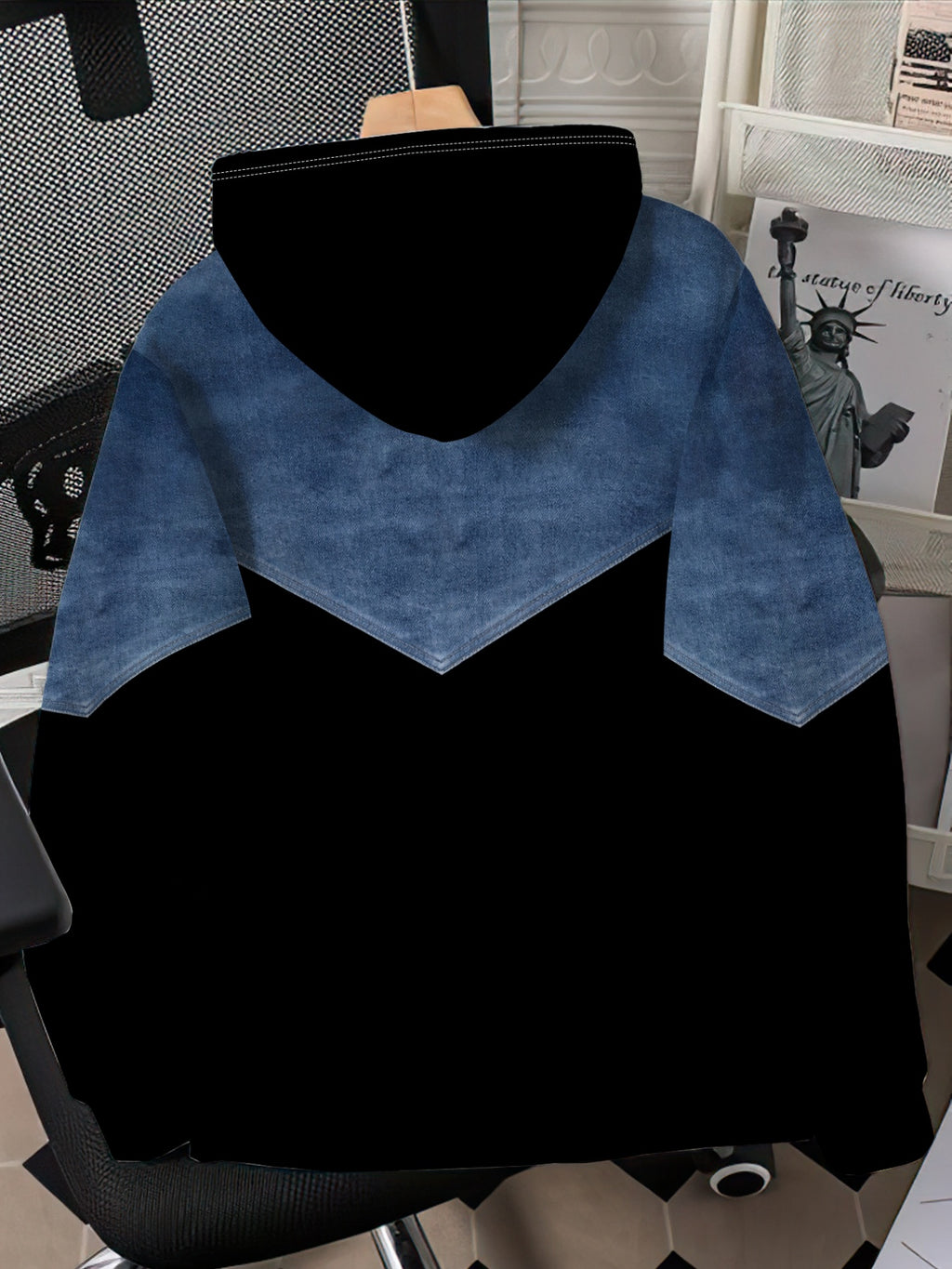 Men's Fashion Patchwork Hoodie Trendy Casual Pullover Youth Streetwear Stylish Long Sleeve, V - Mixed colors