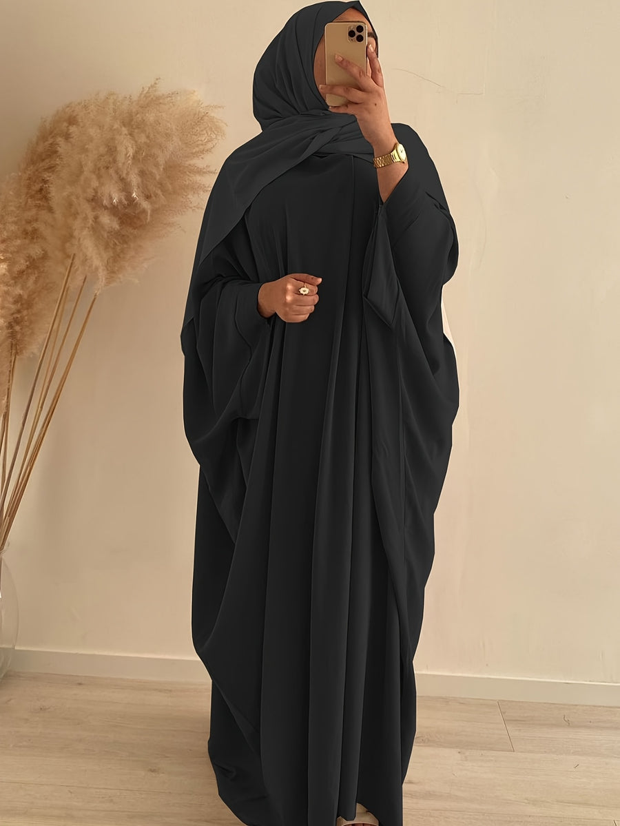 1pc (Headscarf Not Included) Elegant Vacation Fashion Wide Sleeve Solid Color Easy Breathable Comfortable No Scarf Women'S Abaya Casual Dress. Abaya, Muslim Clothing, Women'S Abayas, Muslim Robe, Elegant Abaya, Women'S Muslim Clothing, Chic Robe - Black
