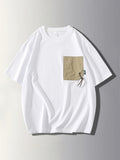 Men's Short Sleeve T-Shirt, Summer Casual Ice-Feel Breathable Tee with Detachable Drawstring Pocket - White