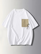 Men's Short Sleeve T-Shirt, Summer Casual Ice-Feel Breathable Tee with Detachable Drawstring Pocket - White