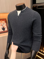 Men'S Waffle Fake Two-Piece V-Neck Knit Long Sleeve Top, Burgundy And White Contrast, Focus on Atmospheric Autumn Casual Wear - SINBOS - Dark Gray