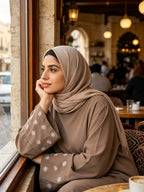1pc (Scarf Not Included) This Fashionable, Elegant And Casual Abaya Dress with Embroidered Small Chrysanthemums at The Cuffs, No Scarf, Solid Color, Suitable for Daily Wear, Loose And Comfortable for Women. Islamic Clothing for Women Kleider Damen - Khaki