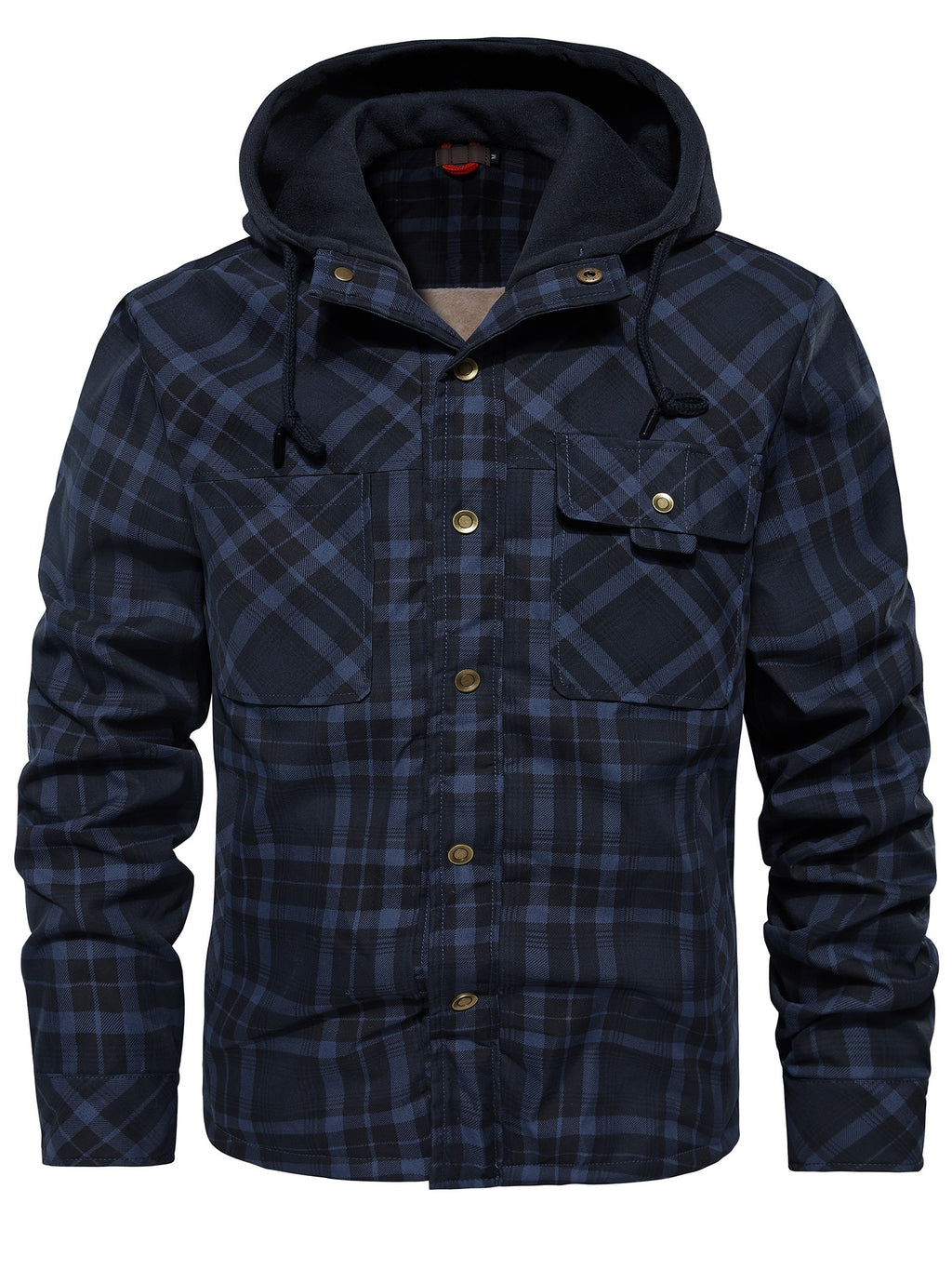 Men's Casual Hooded Two-Tone Plaid Jacket in US Sizes - Blue
