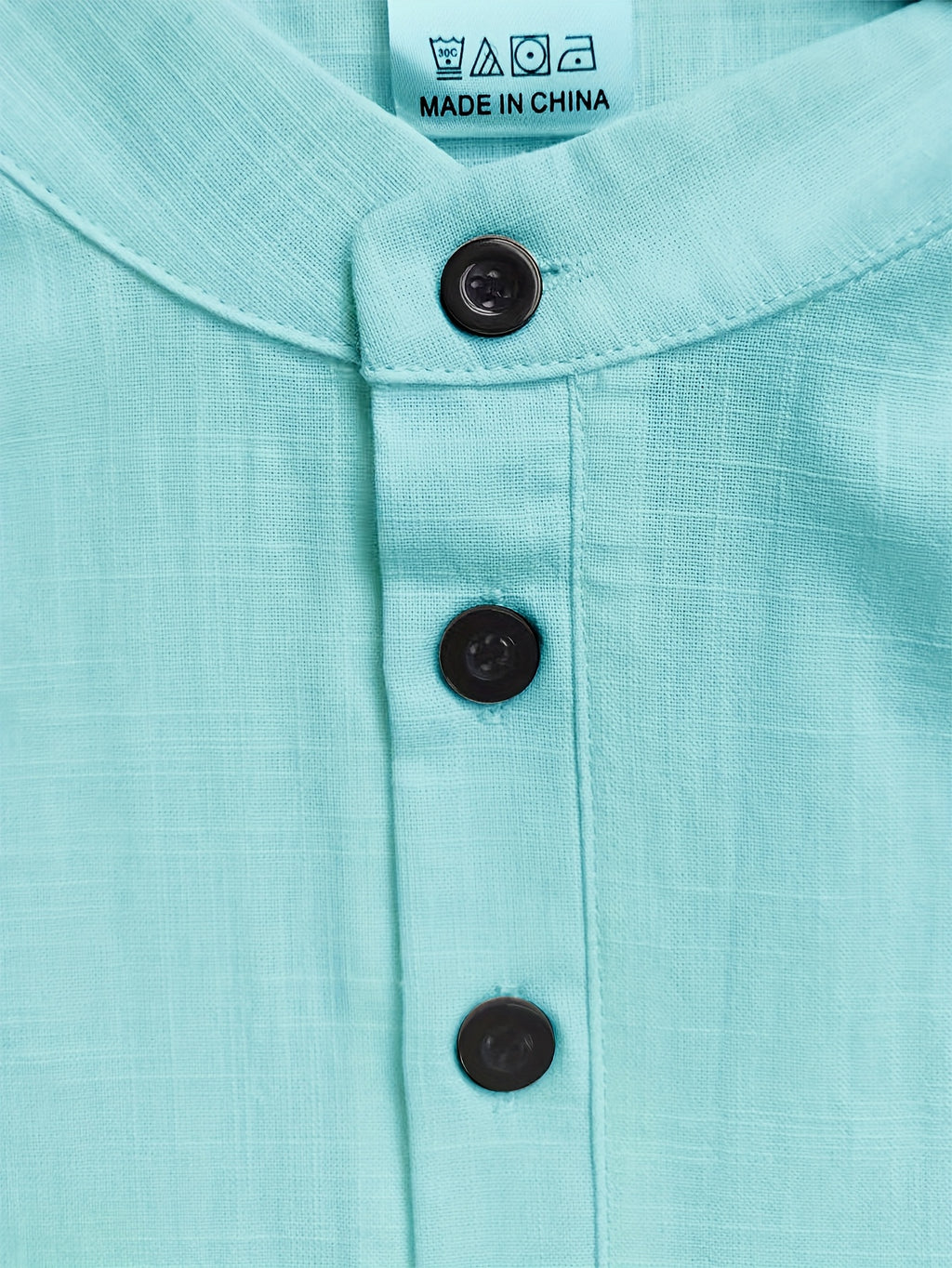 Men's Casual Solid Color 100% Cotton Short Sleeve Summer Button-Up Shirt, Round Neck Breathable Sweat-Absorbent Pure Cotton Pocket Print 100g Lightweight Shirt - Light Blue