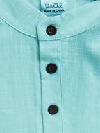 Men's Casual Solid Color 100% Cotton Short Sleeve Summer Button-Up Shirt, Round Neck Breathable Sweat-Absorbent Pure Cotton Pocket Print 100g Lightweight Shirt - Light Blue