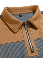 Light Luxury Color-Block Patchwork Half-Zip Lapel Sweater, Men'S Pinstripe Stretch Long Sleeve Casual Commuter Top - Grey