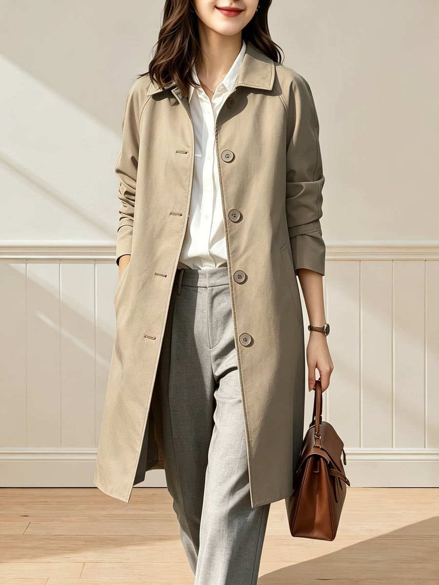 Women'S British Style Mid-Length Trench Coat, Easy And Atmospheric Commuter Temperament Style Jacket, Non-Picky Body Farewell to Passerby Look, Unlined Fabric Style - Apricot