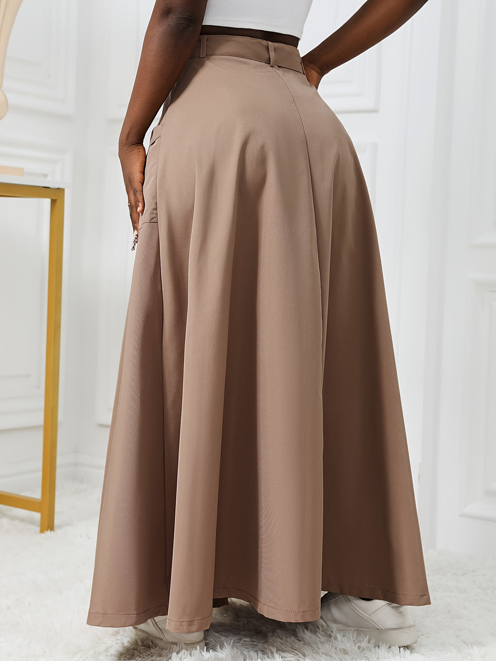 Street Style Women'S Front-Slit Zipper Utility Skirt Fashion Sensual Belt Utility Long Skirt Apron Skirt - Khaki