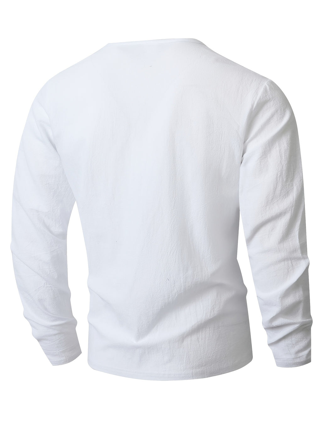 Seaside Vacation Summer Men's V-Neck Long Sleeve Linen Solid Color Casual Long Sleeve T-Shirt - White