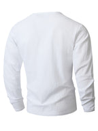 Seaside Vacation Summer Men's V-Neck Long Sleeve Linen Solid Color Casual Long Sleeve T-Shirt - White