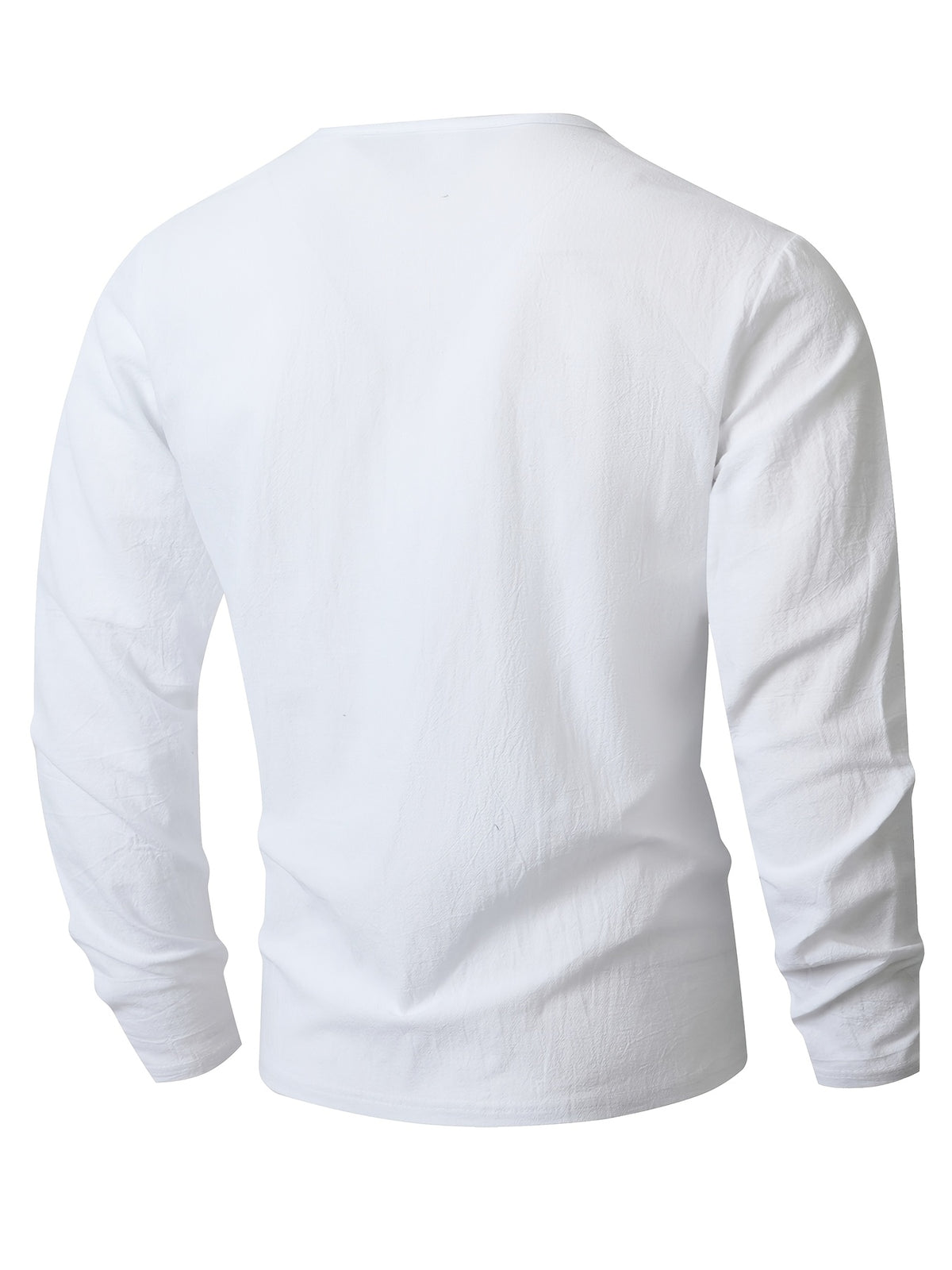 Seaside Vacation Summer Men's V-Neck Long Sleeve Linen Solid Color Casual Long Sleeve T-Shirt - White