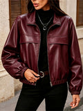 Women'S Short Jacket, Elastic Hem Coat, Commuter All-Match Women'S Jacket, Fashion Street Style "Gaven" - Burgundy