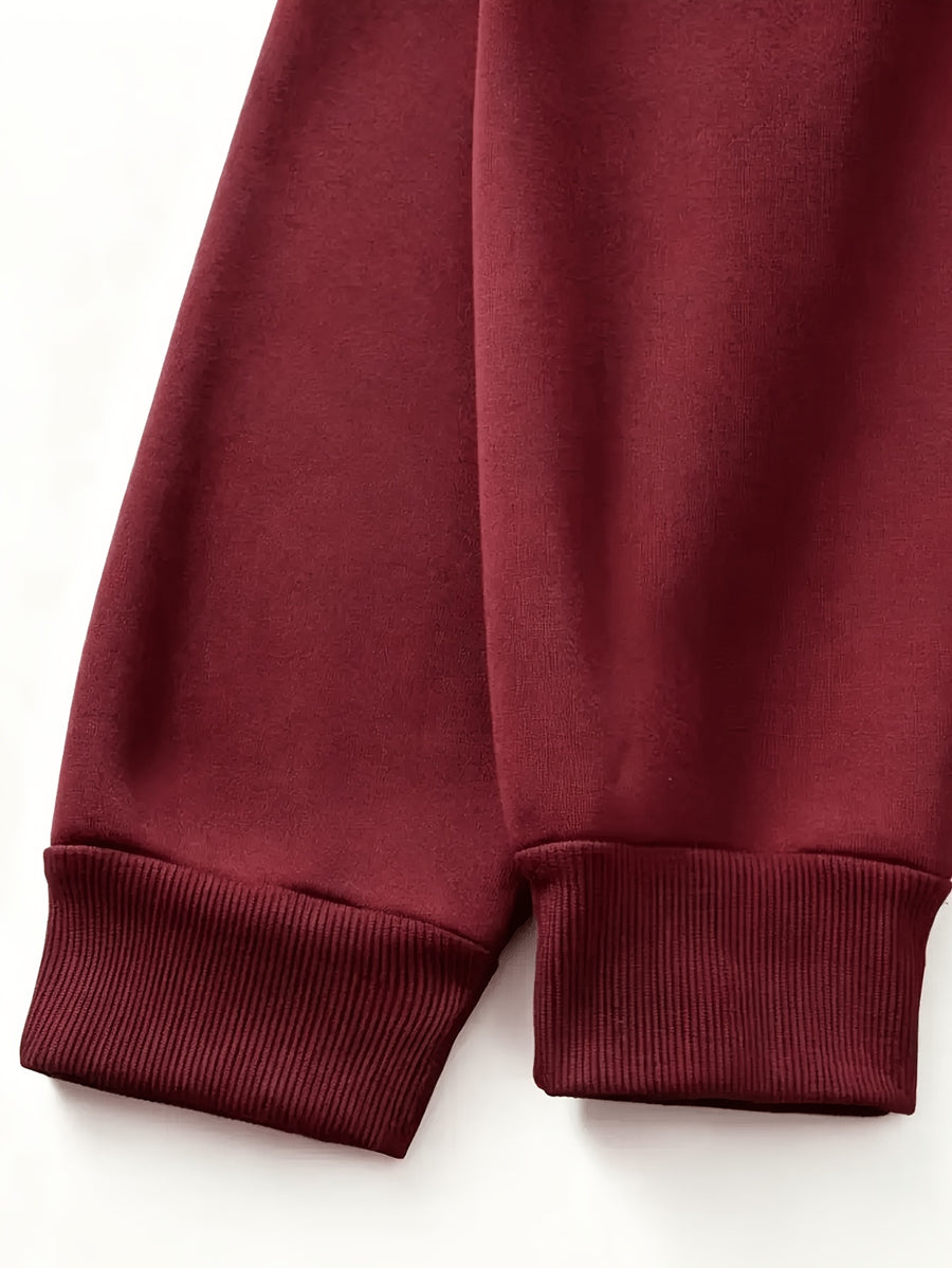 Men's Fashion Trendy Casual Solid Color Hooded Sweatshirt - Burgundy