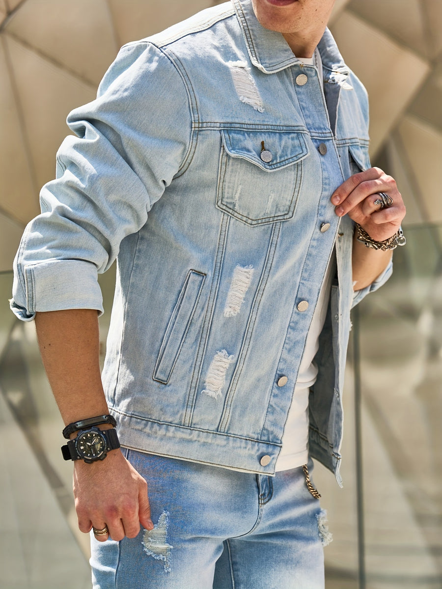 New Men's Denim Jacket Coat for Teens, Trendy Stylish Casual Top - Sky Blue