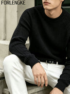 FORLENGKE Men's Business Casual Crew Neck Ribbed Knit Sweater, Soft Warm Long Sleeve Pullover for Fall Winter Office Daily Wear - Black