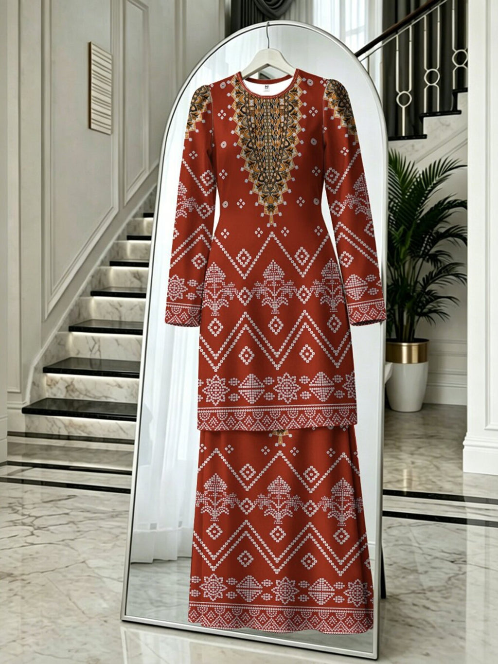 2pcs Women'S Middle Eastern Hot Style Muslim Robe Set, Non-Embroidered Printed 2pcs Set, Long Top And Flared Long Skirt, Dubai Islamic Conservative Attire, Ramadan Holiday Prayer Wear, Loose And Dignified Long Sleeve Muslim Women'S Clothing - Mixed colors