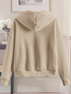 Love Print Hooded Zip-Up Sweatshirt Women'S Loose Casual Basic Cardigan Jacket - Apricot