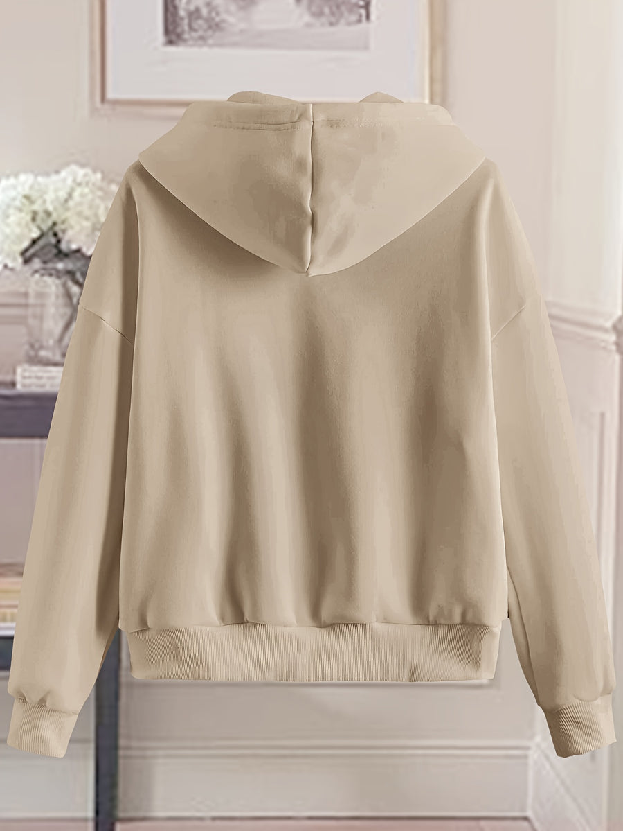 Love Print Hooded Zip-Up Sweatshirt Women'S Loose Casual Basic Cardigan Jacket - Apricot