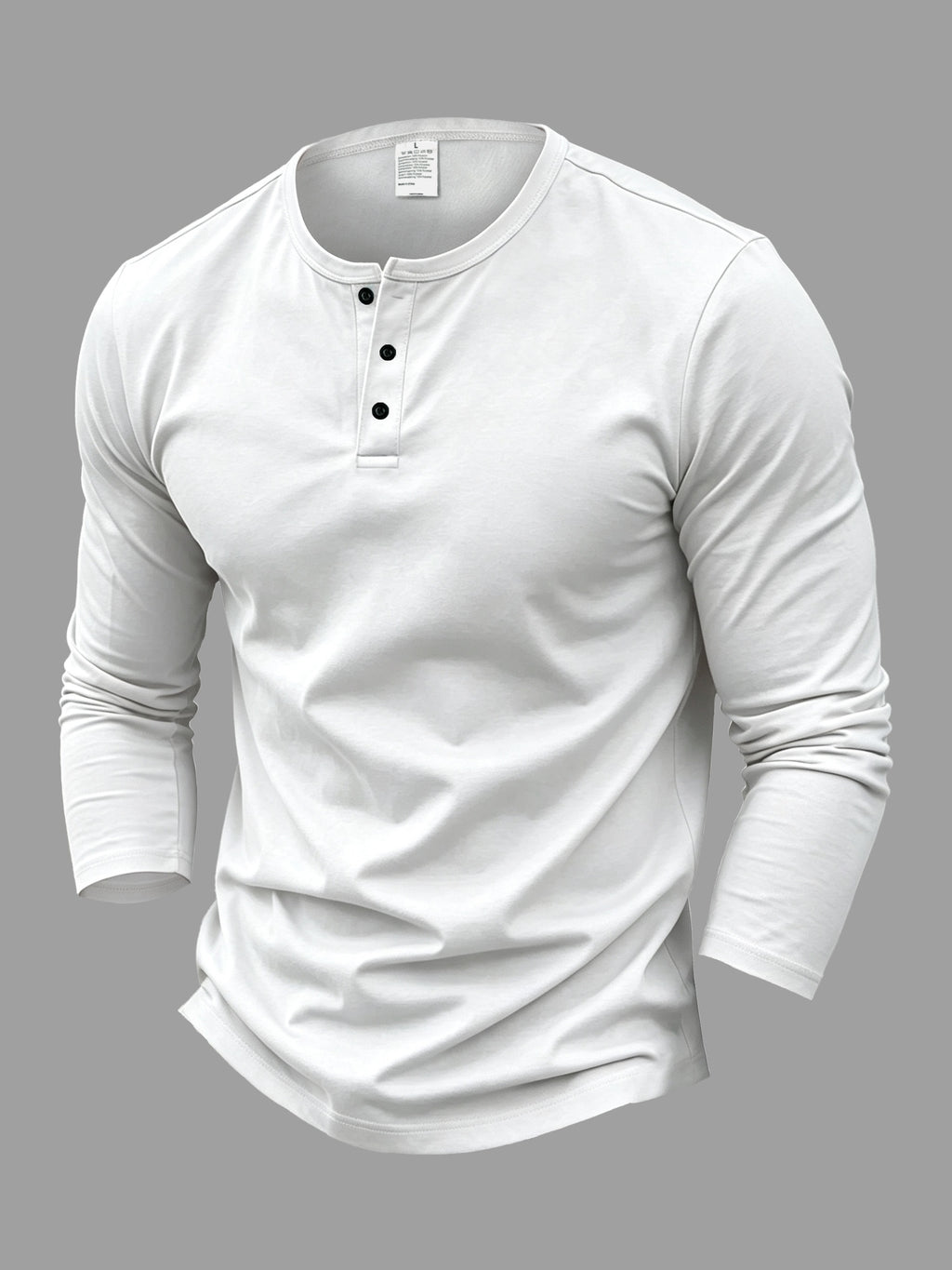 Men's Long-Sleeve Base Layer T-Shirt, Solid Color Henley Pullover - White