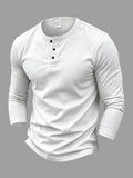 Men's Long-Sleeve Base Layer T-Shirt, Solid Color Henley Pullover - White