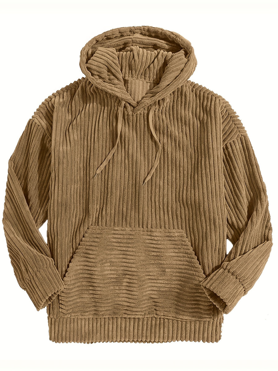 Men'S Hooded Sweatshirt - Loose Fit Pullover Hoodie, Long Sleeve Casual Sweater for Everyday & Formal Wear, Classic Hooded Sweatshirt for Men, Comfortable Clothing, Textured Fabric, Relaxed Fit Clothing - Camel