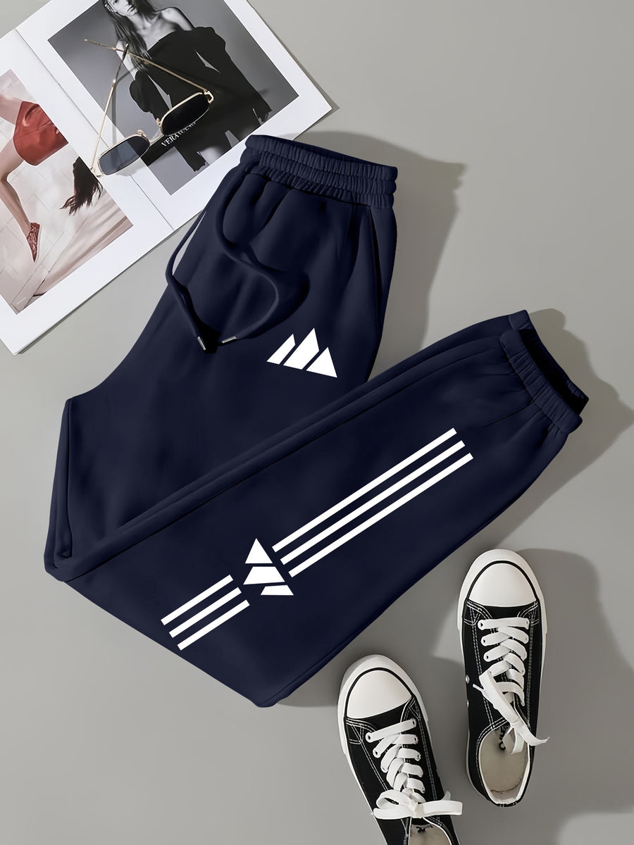 MOUNTAIN, Women'S Casual Sweatpants, Autumn Winter Trendy Fashion Printed Loose Breathable Versatile Fleece-Lined Thickened Warm Sweatpants - Navy Color