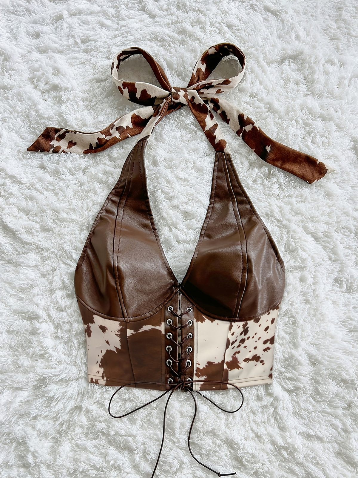 Women's Crop Top with Halter Neck and Front Tie, Cowgirl Top, Earth Tone Top, Coffee Brown Top, Brown Vest, Chocolate Brown Top, Sexy Top, New Year's Outfit, Party Wear Suitable for Date Nights and Evening Parties, Music Festival and Carnival - Coffee Brown