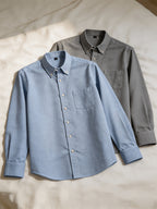 1+1 2pcs Classic Men's Oxford Plain Color Shirt, Long Sleeve Spring/Autumn Pocket Lapel Shirt for Casual Daily Outings - Blue+gray