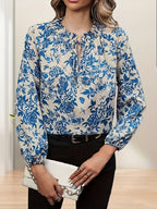 Women's 260 Long Sleeve Printed Neck Tie Shirt - Blue
