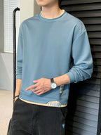 Single-pack Men's Spring/autumn Casual Sport Sweatshirt, Fashionable Round Neck Long Sleeve with Slight Stretch, Letter Color-blocked Top, Suitable for Outdoor Couple Running, Daily Hiking, and Gift-giving - Blue