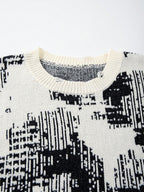 ANDREILEE Men' & Women' Suitable for Pixel Block Sweater - Oversized Streetwear Crewneck Pullover with Geometric, Loose Fit Ribbed Sweater for Fall/Winter, Casual Academic Style for Daily Commuting (Hand Washable) - Apricot