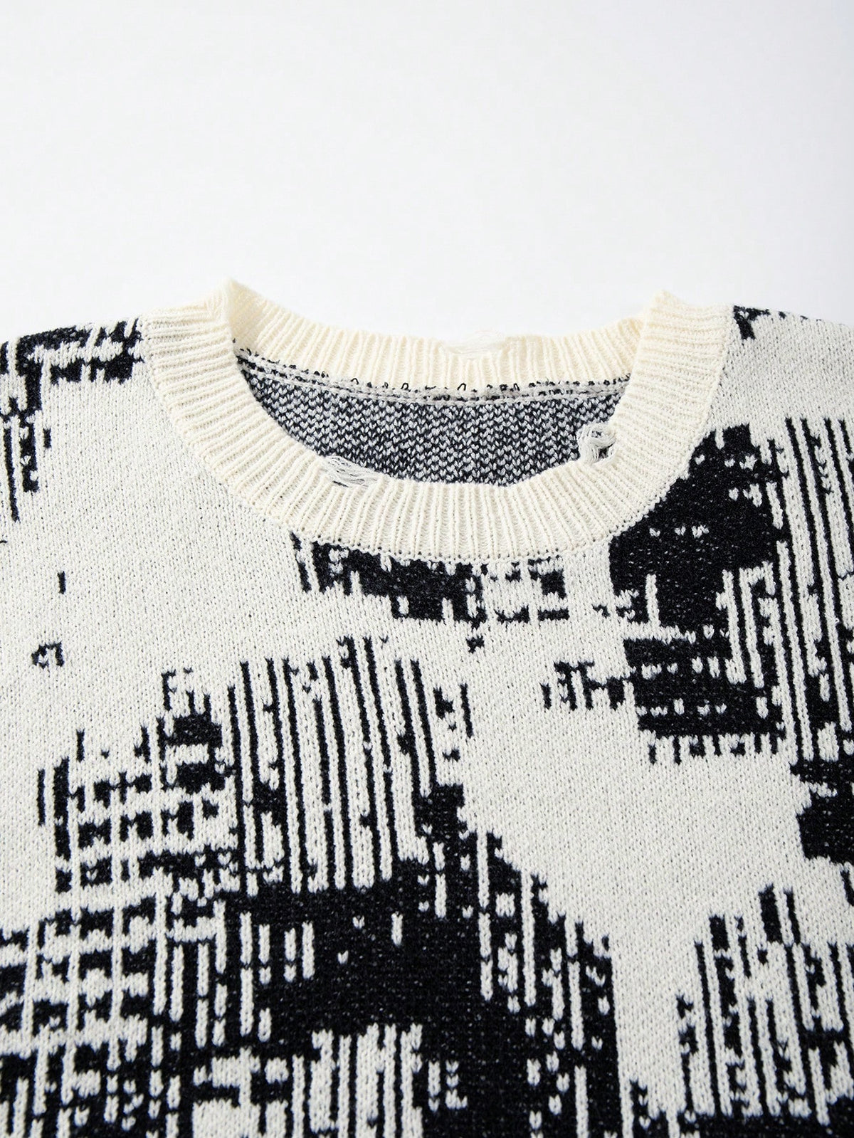 ANDREILEE Men' & Women' Suitable for Pixel Block Sweater - Oversized Streetwear Crewneck Pullover with Geometric, Loose Fit Ribbed Sweater for Fall/Winter, Casual Academic Style for Daily Commuting (Hand Washable) - Apricot