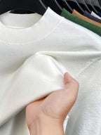 Men'S Solid Mock Neck Short Sleeve Knit Sweater, Soft Skin-Friendly Wool Blend Pullover, Stretch Slim Fit Basic Knit Top, Rib Neck Cuff, Business Commute Daily Casual Shirt, Versatile Inner And Outer Wear Men Base Layer - White