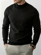 Autumn And Winter New High-End Slim Fit Half-High Collar Knit Long-Sleeve Top Suitable for Mature Men for Commuting, Business / Weekend Casual / Light Business Gatherings, Long-Sleeve Sweater, Mid-Aged Men'S Versatile Long-Sleeve Knit Sweater - Black