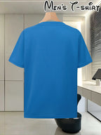Adult Round Neck T-Shirt Trendy Golden Badge Striped Print Top Casual Outing Fan Gathering Leisure All-Match Breathable Pullover Sweater - Royal Blue