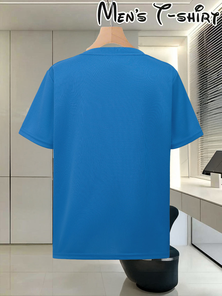 Adult Round Neck T-Shirt Trendy Golden Badge Striped Print Top Casual Outing Fan Gathering Leisure All-Match Breathable Pullover Sweater - Royal Blue