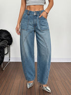 Women's Elegant and Trendy Bucket-Design Stretch Jeans - Blue
