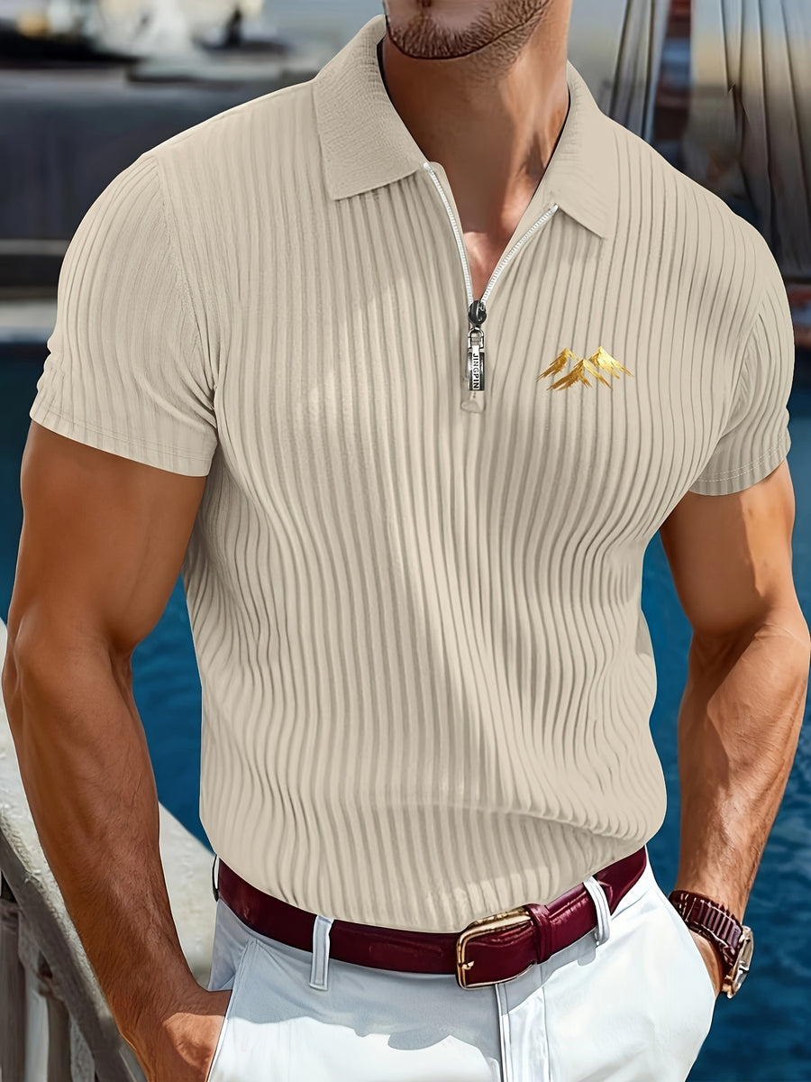 Men's Summer Casual Sports Polo Shirt, Outdoor Sports Printed Henley Shirt - Apricot