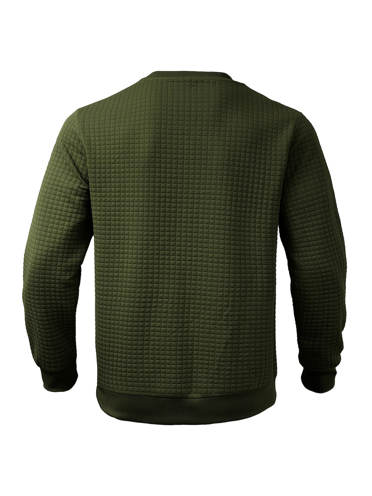 Men'S Waffle Knit Sweatshirt, Crew Neck Long Sleeve Pullover, Textured Grid Fabric, Casual Outdoor Hiking Ski Travel Camping Workout Training Streetwear Fashion Daily Wear Relaxed Fit Winter Autumn Clothing, Navy Blue - Military Green