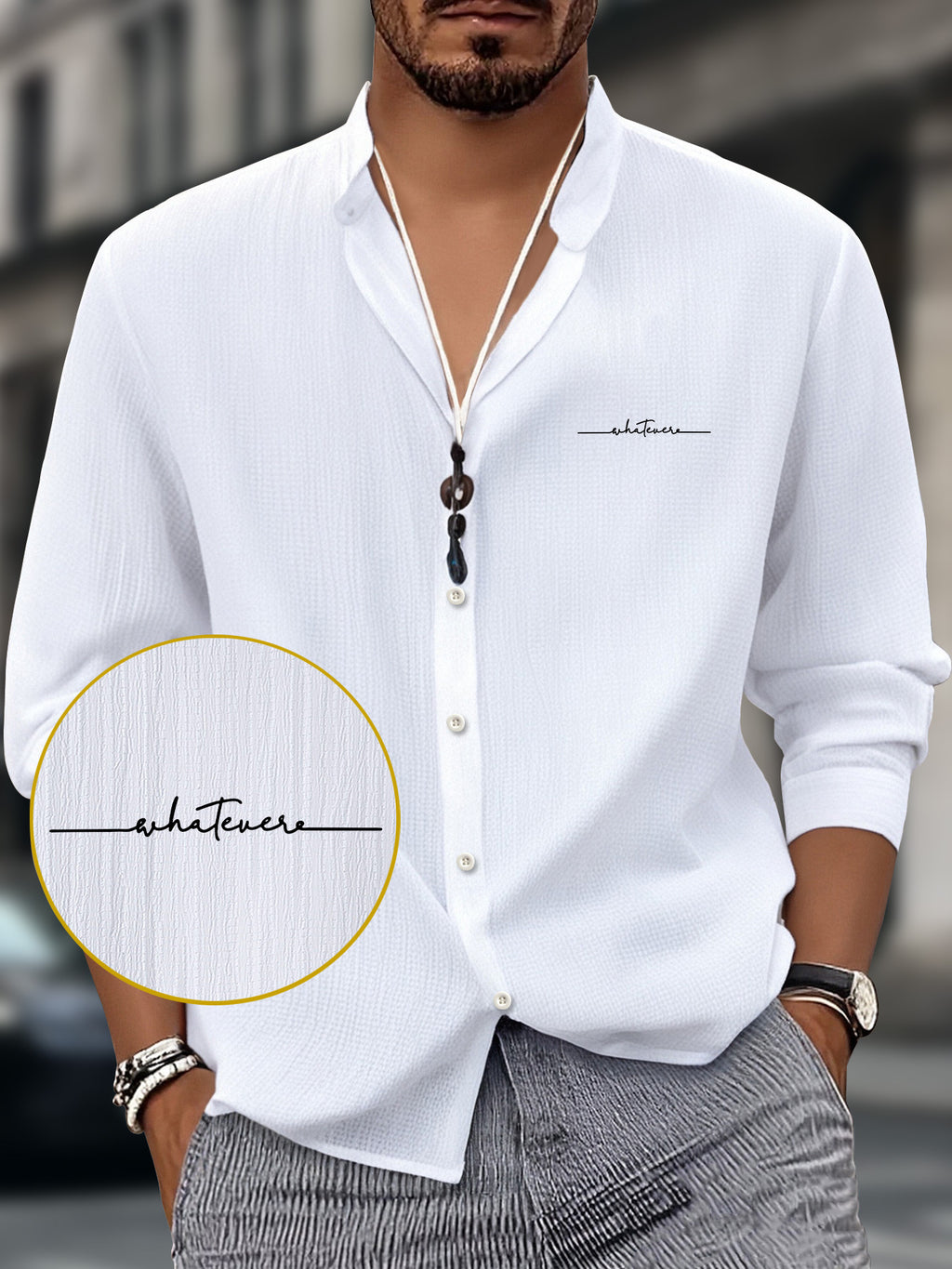 Men'S Autumn And Summer Shirts - Easy Button- Front, Breathable Stand-Collar Dress Shirt Suitable for Office, Formal Occasions, And Casual Wear - Easy-Care Machine-Washable White Top - White