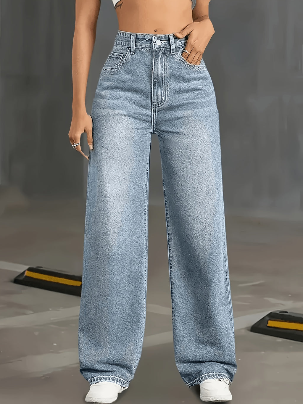 Women'S High-Waisted Elastic Light-Colored Slim-Fit Straight-Leg Wide-Leg Elegant And Fashionable Trousers - Light Blue
