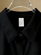 Gentle Girly Style Shirt with Pocket, Bow, Little Bear, and Rose Print, Long Sleeve Loose Fit Daily Commute Age-Reducing Cardigan Top - Black