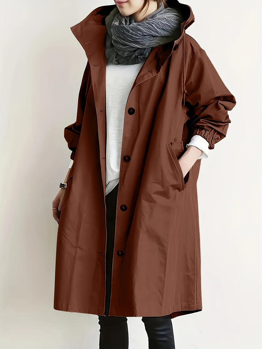 Solid Color Stylish Casual Loose Hooded Jacket with Lining - Maroon