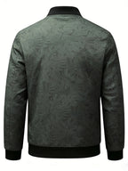 Men's Baseball Collar Print Casual Jacket, Outdoor Windproof Coat with Zipper Pockets Warm Soft Jacket - fern green