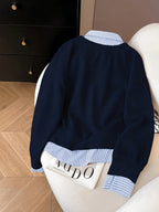 Women'S Color-Block Lapel Fake Two-Piece Long-Sleeve Casual Pullover Sweatshirt, Women'S Autumn Apparel - Royal Blue