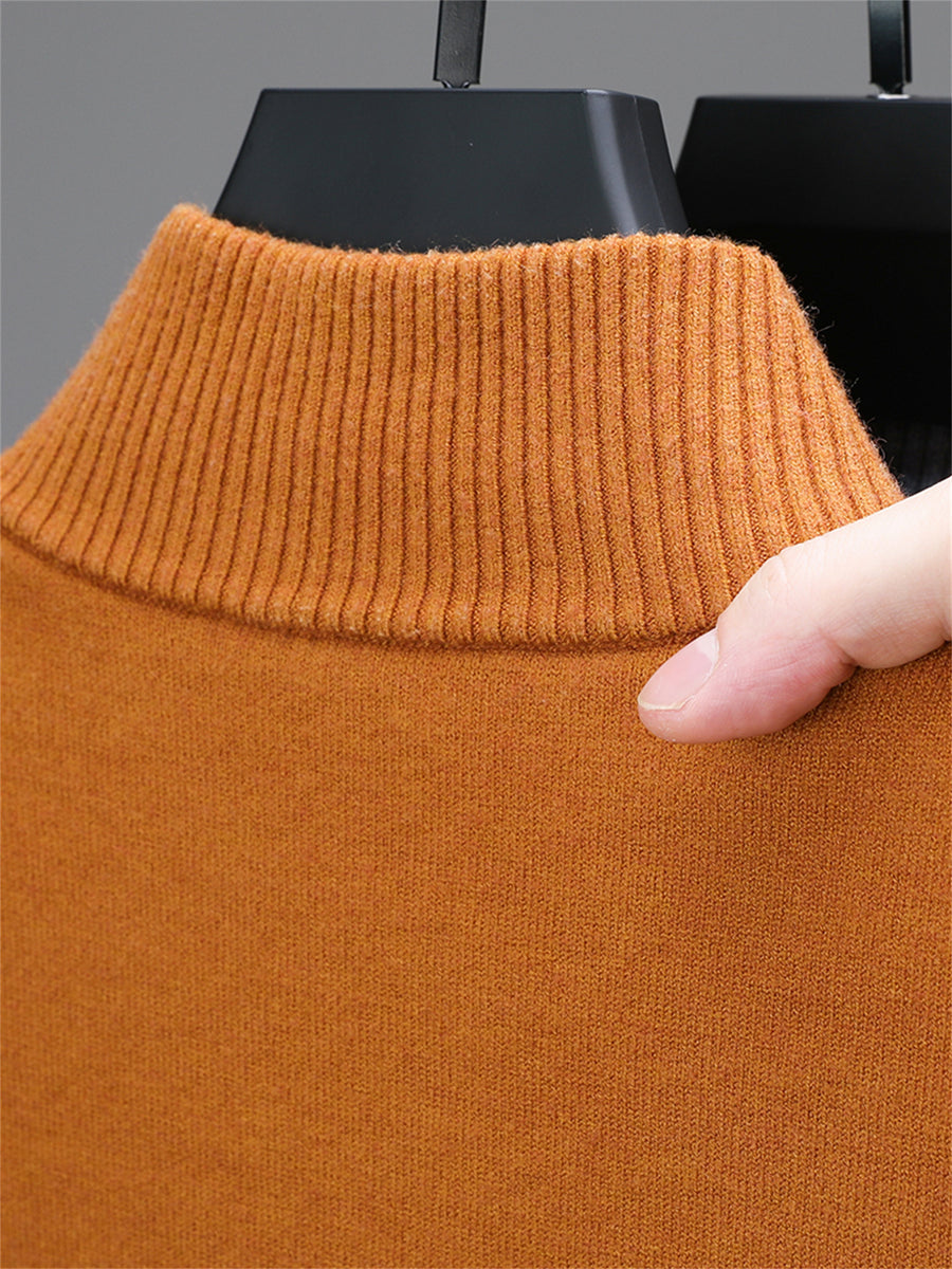 ZBZP Men's Solid Color Knit Sweater Half-Zip Stand Collar Pullover - Warm Winter Sweater Suitable for Fall/Winter, Casual Stand Collar Sweater for Office & Casual Attire, Basic Knitwear, Hand Washable Solid Color Sweater - Bright Red