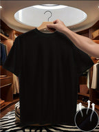 New Summer Men'S Pure White Round Neck Short Sleeve T-Shirt with Left Chest Easy Palm Tree Small Print Vacation Style Casual Loose Breathable Daily Commute All-Match Short Sleeve T-Shirt Top - Black