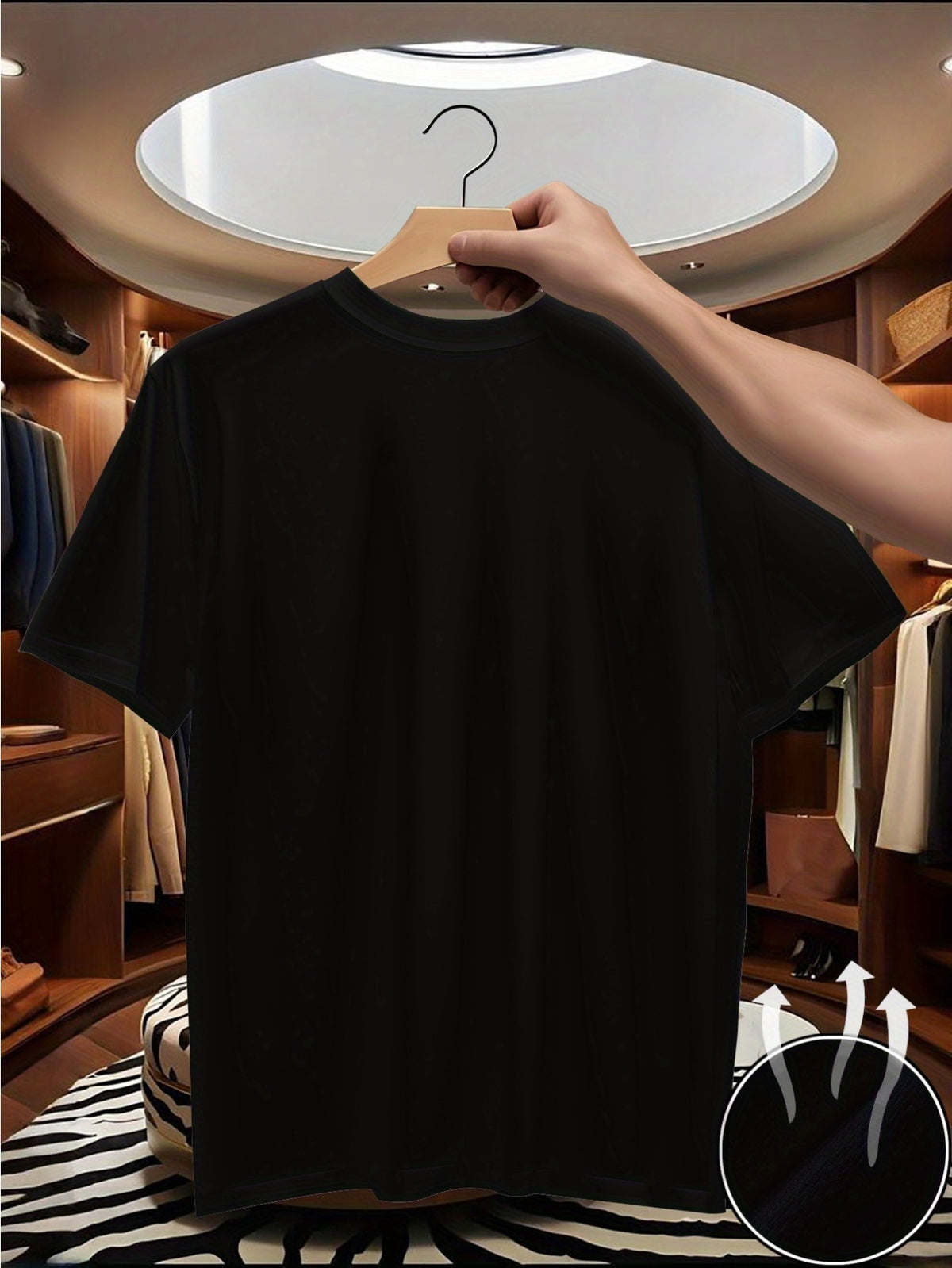 New Summer Men'S Pure White Round Neck Short Sleeve T-Shirt with Left Chest Easy Palm Tree Small Print Vacation Style Casual Loose Breathable Daily Commute All-Match Short Sleeve T-Shirt Top - Black